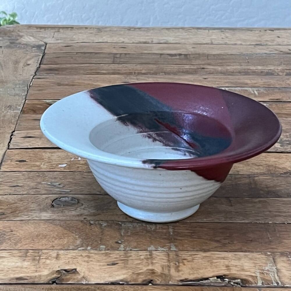 Studio Art Pottery Ceramic Decorative Bowl 8" Matte Red Black & White Glaze